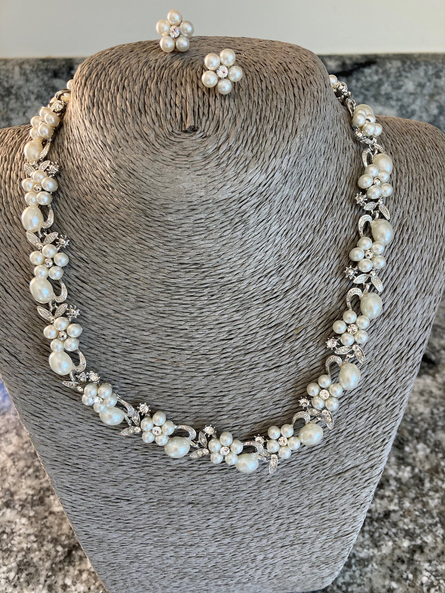 Helen, Pearly and crystal necklet and earrings