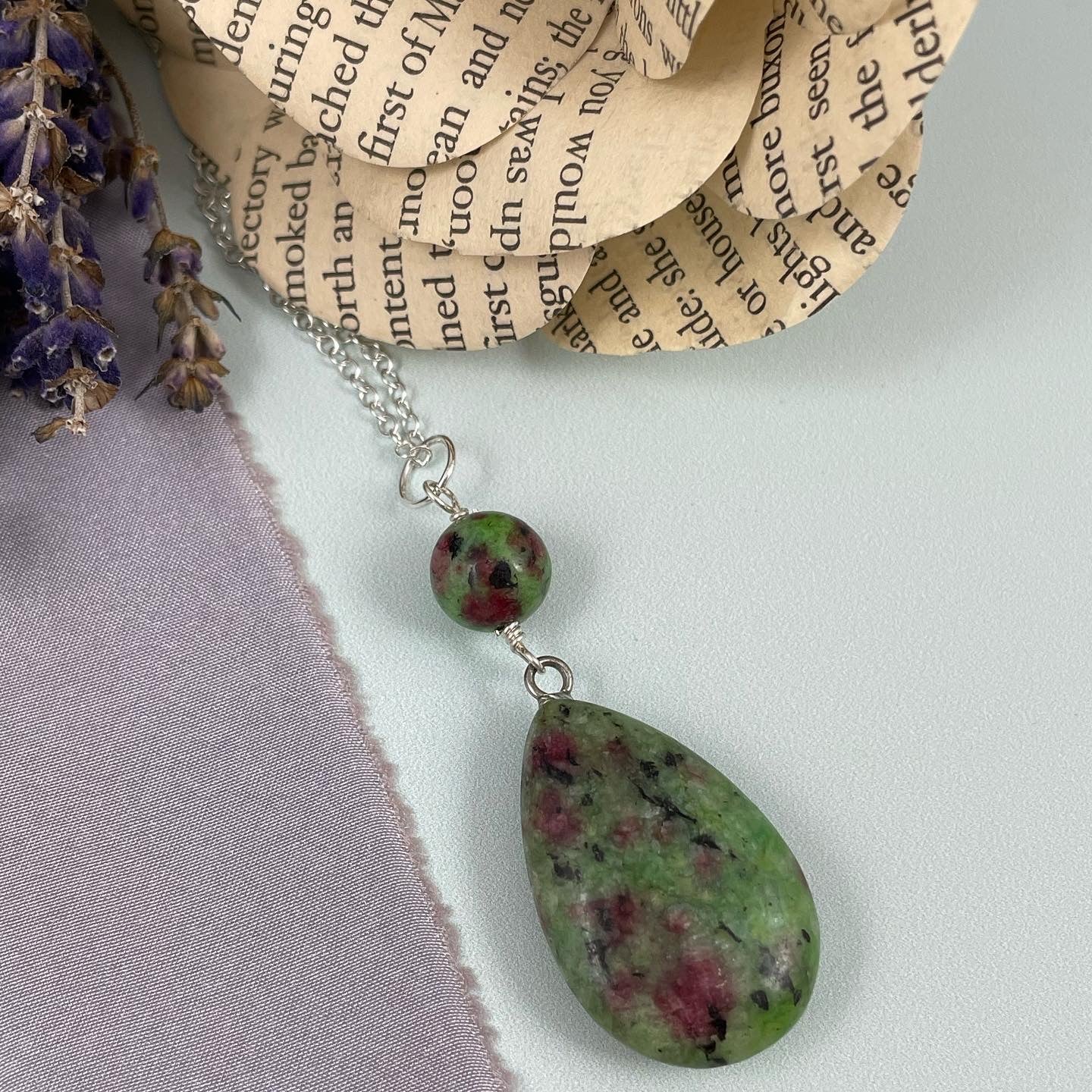 Ruby in Zoisite Teardrop Pendant and Chain